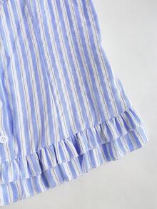 SHEIN Sweetro Women's Striped Tie-Waist Ruffle Hem Short Sleeve Blouse, Summer - Blue - View 3