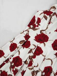 Sweetra 大码女士不规则碎花弹力面料连衣裙，露背系带腰身可调节蝴蝶结，优雅约会之夜、情人节、圣诞节、姐妹聚会、节日、日常通勤皆宜 - 彩色 - 查看 5