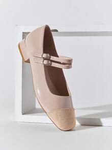 SHUZIA Women's Elegant French Patchwork Mary Jane Pumps - Apricot - View 6