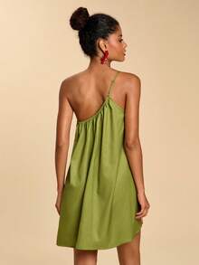 Travachic Women's Floral Print Loose Fit Sleeveless Mini Dress, Vacation Style - Green - View 2