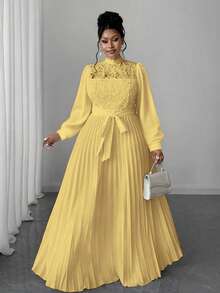 Maweii Đầm dài dáng ôm thanh lịch phối nhiều mảnh dành cho phụ nữ cỡ lớn - Màu vàng - Xem 5