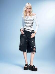 Sugerpunk 女士厚底凉鞋，朋克哥特风交叉搭扣凉鞋 - 黑色 - 查看 3