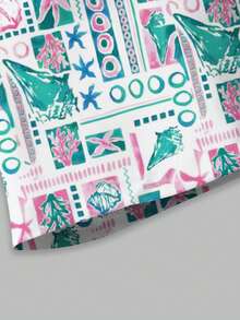 少女纯色圆领背心搭配海星贝壳印花阔腿裤套装，适合夏季度假穿着 - 彩色 - 查看 7