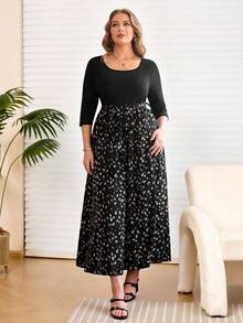 EMERY ROSE Đầm nữ cỡ lớn phối màu, cổ tròn, thanh lịch, thắt eo, thích hợp mặc hàng ngày. - Nhiều màu - Xem 5