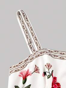 SHEIN MOD Vintage 70s Folk Print Vest Two Pieces Set – Western Wear, Bohemian Style; Perfect For Vacation, Date, Picnic, Party, Prom, Festival, And Birthday - Multicolor - View 4