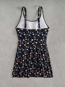 Swim Vcay Women's Adjustable Spaghetti Strap Drawstring Waist Side Slit Printed Swimsuit Dress - Multicolor - View 4