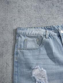 Manfinity ZONE917 Quần Jean ống rộng dáng rộng cho nam có túi rách - Rửa nhẹ - Xem 4