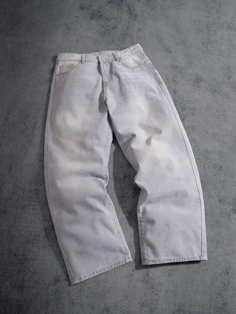 Manfinity ZONE917 Men's Solid Color Pocket Casual Simple Long Pants, Daily Wear - Grey - View 1