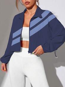 Easithlete Women's Stand Collar Zipper Front Drawstring Design Casual Versatile Daily Commute Sports Jacket - Multicolor - View 4