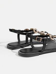 CUCCOO TILAWA Women's Vacation Beach Casual Fashion Rhinestone Flat Sandals - Black - View 4