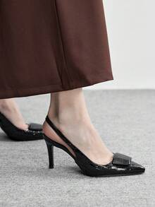 CUCCOO BIZCHIC Tacones de punta fina de contraste en blanco y negro con tacón medio, elegantes y minimalistas con diseño de empalme clásico, adecuados para citas, el trabajo, ocasiones formales y atuendos profesionales, zapatos de primavera, vacaciones de primavera, tacones de Pascua y baile de graduación - Negro - Ver 6