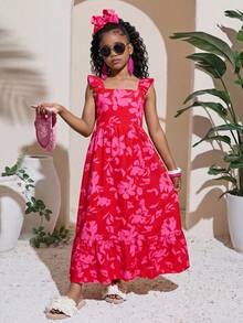 SHEIN Tween Girl Floral Print Casual Vacation Dress - Multicolor - View 6