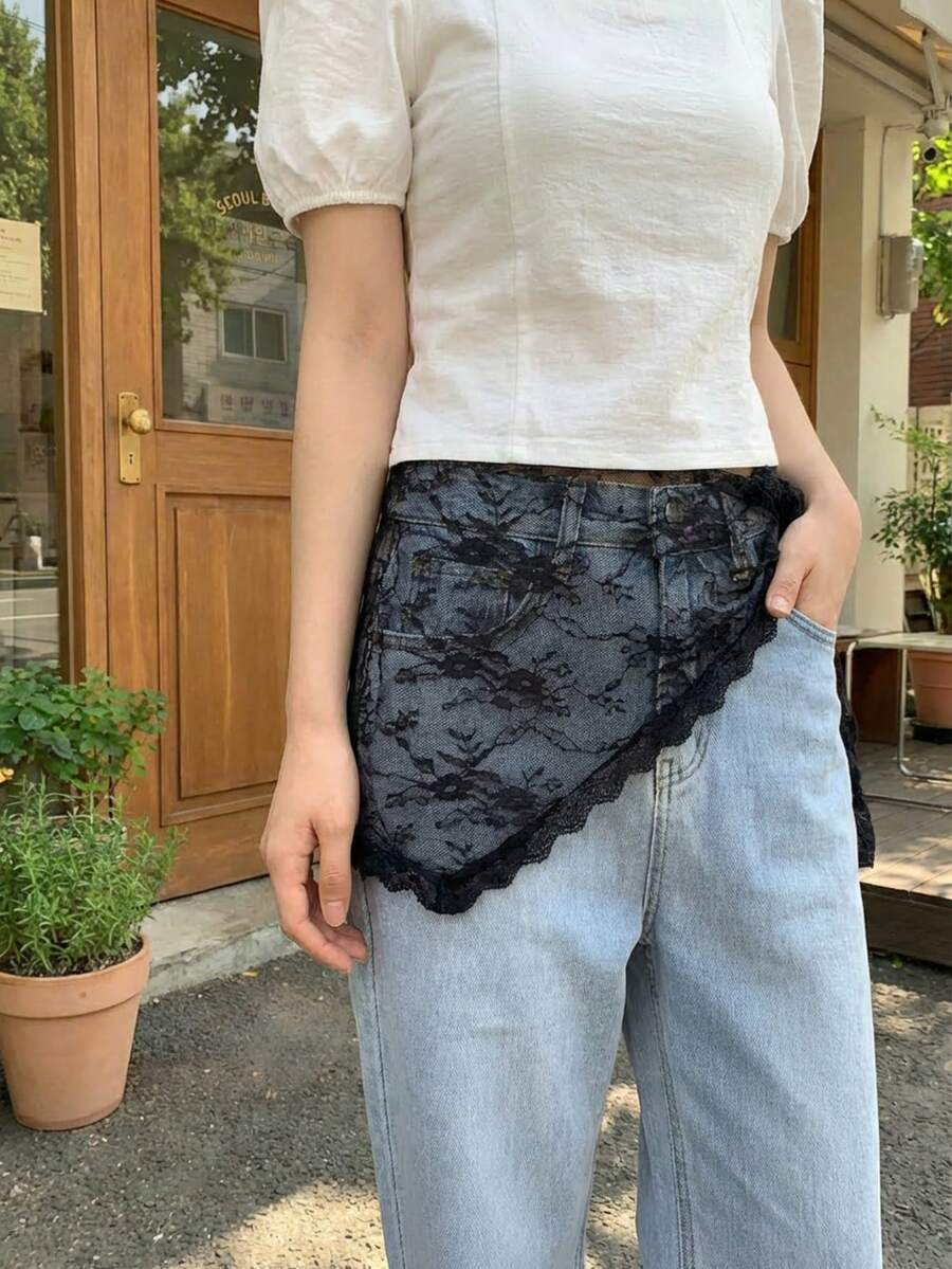 Joivida 1PC Women's Vintage Bohemian Lace Triangle Scarves Soft Black Ruffled Edges Elegant Hippie Style For Christmas Halloween Thanksgiving Easter Valentine's Day Parties Festival Accessories - Multicolor - View 1