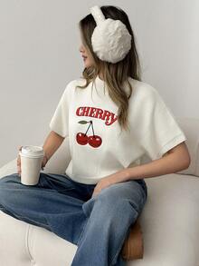 SHEIN Cherry Embroidered Sleeveless Knit Sweater – - Apricot - View 6