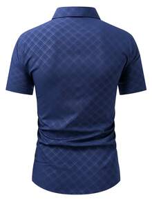 Manfinity Mode Men's Diamond Pattern Front Button Short Sleeve Shirt (Printed Irregular Cut) - Navy Blue - View 2