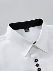 Calvornis Manfinity Mode Men's Solid Color Long Sleeve Shirt,All White Autumn Casual Office Stand-Up Collar Business Formal Dress Shirt For Wedding Party Gift - White - View 5