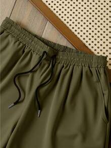 Manfinity Dauomo Men's Plain Drawstring Waist Cargo Pocket Casual Shorts