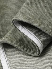 DAZY Women's Stand Collar Open Front Casual Zip-Up Denim Jacket With Multiple Pockets Y2k - Army Green - View 8