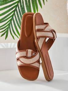 SHUZIA Women's Minimalist Casual Comfy Crisscross Flat Sandals - Maroon - View 1