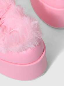 ROMWE Women's Autumn/Winter New High-Value Tall Boots, Round Toe Thick Heel Super High Heel Punk Sexy Furry Boots, Thick Sole High Heel Long Boots Valentine's Day - Pink - View 4