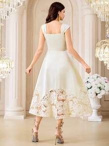 Modelyn 新款优雅浪漫精致提花A字收腰派对轻盈连衣裙 - 米色 - 查看 7