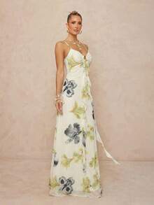 Lumalex Đầm hai dây họa tiết hoa, viền bèo nhún, phối nhiều mảnh dành cho nữ, thích hợp cho các buổi tiệc, đám cưới, mùa xuân/hè. - Nhiều màu - Xem 6