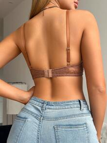 1pc Women Lace Bra With Underwire - Coffee Brown - View 2