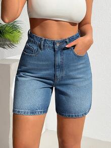 EURMUSE Women's Casual Everyday Pocketed Button Denim Shorts - Medium Wash - View 5