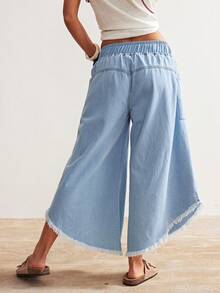 Bohemela 女士休闲纯色梭织宽松七分裤 - 藍色 - 查看 8