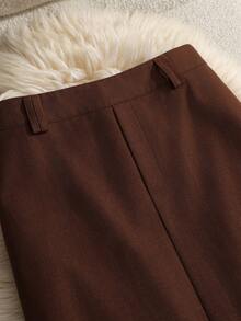 Franclia Casual Fashion Versatile Brown Pleated Vintage Distressed Mid-Length Skirt, Women's Casual Skirt, Christmas Brown Skirt, Women's Autumn/Winter Clothing Western Skirt Khaki Skirt Work Skirt Belt Skirt - Brown - View 4