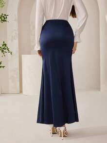 Veilorie Women's Solid Color Elegant Versatile Date/Commute Mermaid Skirt - Blue - View 5