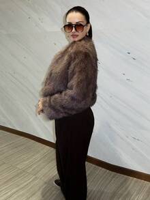 MDEdit 秋冬女士前开蓬松大衣 - 鏽棕色 - 查看 4