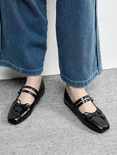 CUCCOO BIZCHIC Women's Embroidered Button Decor Square Toe Flat Loafers Valentine's Day