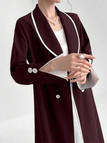 Al Najma Women's Buttoned Abaya With Collar, Long Sleeve Design - Burgundy - View 6