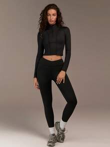 Fluxe 女士休闲纯色打底裤 - 黑色 - 查看 4