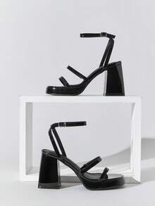 SHUZIA Sandalias de plataforma con tira de tobillo minimalistas y cómodas para mujer - Negro - Ver 1