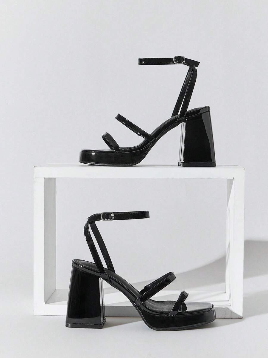 SHUZIA Sandalias de plataforma con tira de tobillo minimalistas y cómodas para mujer - Negro - Ver 1