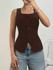 SHEIN EZwear Black Fitted Women Blazer In Fall/Winter - Brown - View 3