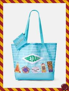 HARRY POTTER X SHEIN Túi xách cỡ lớn thời trang họa tiết mèo cầu vồng - Màu xanh hồ - Xem 1