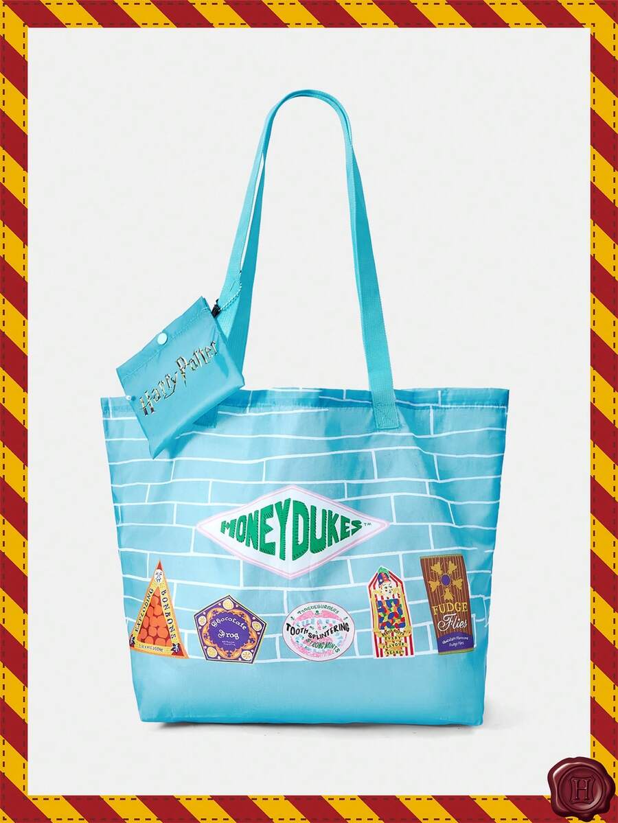 HARRY POTTER X SHEIN Túi xách cỡ lớn thời trang họa tiết mèo cầu vồng - Màu xanh hồ - Xem 1