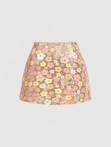 SHEIN MOD 大码女式碎花串珠迷你裙，适合派对、生日庆祝等场合 - 彩色 - 查看 2