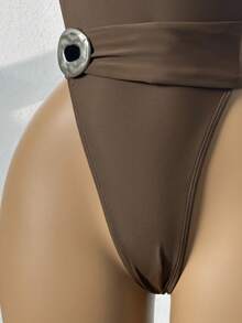 Swim SXY Premium Metal Buckle Waist Backless One-Piece Swimsuit, Slimming, Suitable For Vacation & Spa - Multicolor - View 6