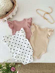 LMoss Kids 3件套女婴可爱爱心印花荷叶袖连体衣套装 - 彩色 - 查看 2