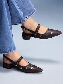 CUCCOO GRLICON Damen High Heel Pumps, Schnallen- und Nieten-Dekor mit Plateauabsatz, Motorrad-Stil Outfit für coole Mädchen, geeignet für Frühling/Sommer, Urlaub, Reisen, 2000er Jahre Stil - Kaffeebraun - Übersicht 2