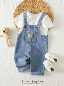 Cozy Pixies Baby Boy Cartoon Bear Printed Bib & Pants Set, Versatile & Comfortable - Blue - View 2