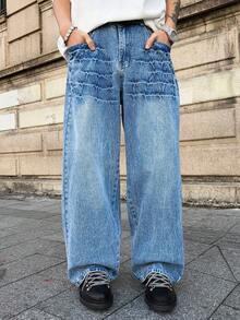 Manfinity EMRG Men's Casual Everyday Washed Slant Pocket Loose Fit Jeans - Light Wash - View 4