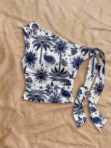 Soleia Casual Vacation Style Blue Sun God Allover Print Women Top, Suitable For Spring/Summer, Vacation Style Spring - Multicolor - View 5