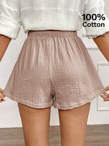 Easowa Shorts de mujer de algodón cómodos y con cintura elástica, adecuados para el ocio diario y el estilo retro, shorts de verano cómodos para mujeres, shorts de verano cómodos, shorts casuales para mujeres, shorts para cubrir - Camel - Ver 4