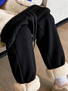 INAWLY New Autumn/Winter Thermal Lined Casual Jogger Pants, Grey - Black - View 4