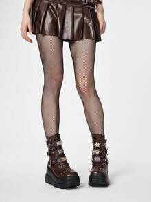 ROMWE Grunge Punk Giày bốt da PU màu tối đế dày kiểu punk thời trang mới năm 2025, bốt cổ ngắn kiểu Gothic mỏng cho nữ, thích hợp cho mùa thu/đông và Giáng sinh. - màu nâu - Xem 3